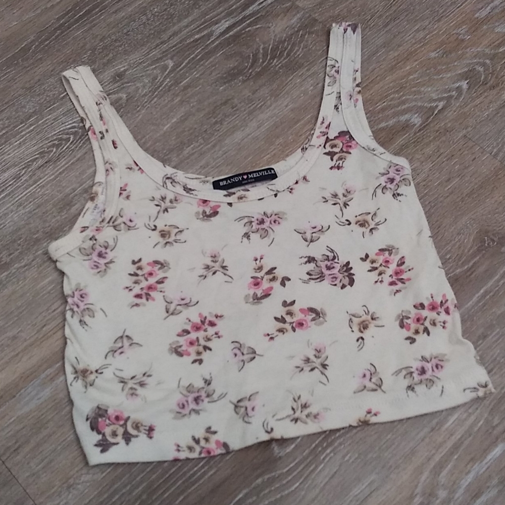 3/$12 • Brandy Melville • Floral Crop Tank • White + Flowers • Small
